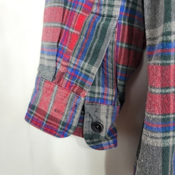 Vintage 90's L.L. Bean Red Gray Plaid Oversized Heavy Button Up Shirt Shacket - Picture 3 of 5